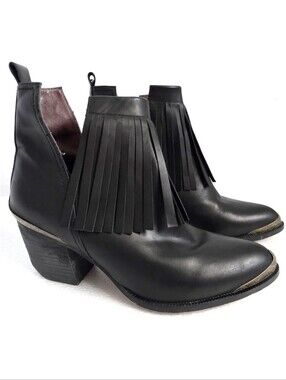 L&B Fringe Western Leather Ankle Booties 6
